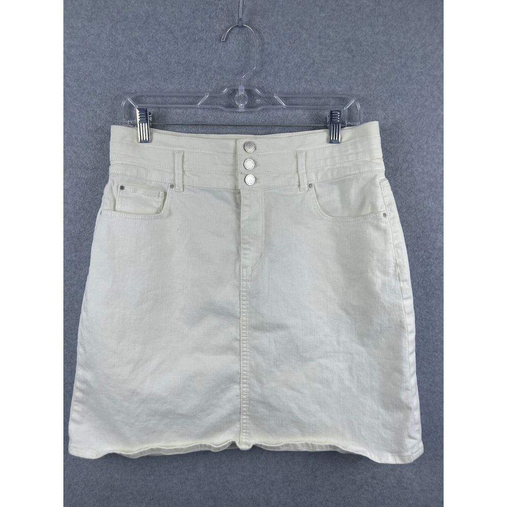 Ann Taylor Jean Skirt Size 10P White Pockets Buttons Cotton Spandex Blend